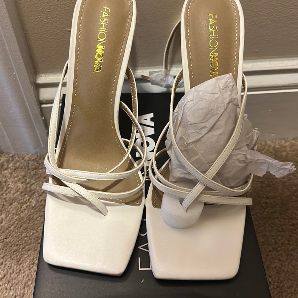 Squared Toed White Heels